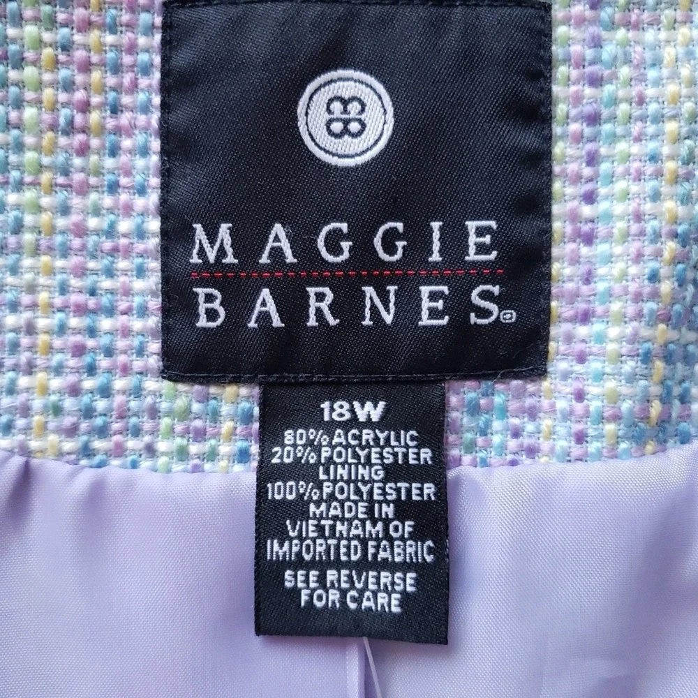 Vintage Maggie Barnes Pastel‎ Mint Lavender Raw Frayed Open Blazer Plus Size 18W